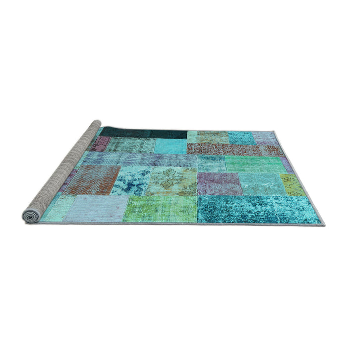Sideview of Machine Washable Patchwork Light Blue Transitional Rug, wshcon373lblu