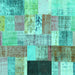 Square Machine Washable Patchwork Turquoise Transitional Area Rugs, wshcon373turq