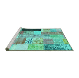 Sideview of Machine Washable Patchwork Turquoise Transitional Area Rugs, wshcon373turq