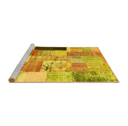 Sideview of Machine Washable Patchwork Yellow Transitional Rug, wshcon373yw