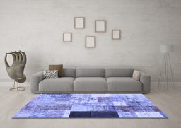 Machine Washable Patchwork Blue Transitional Rug in a Living Room, wshcon373blu