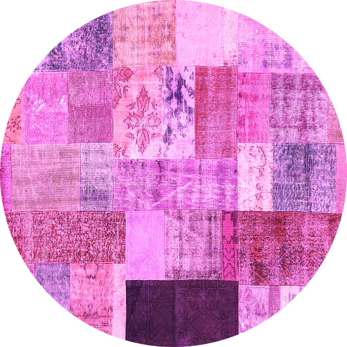 Round Machine Washable Patchwork Pink Transitional Rug, wshcon373pnk