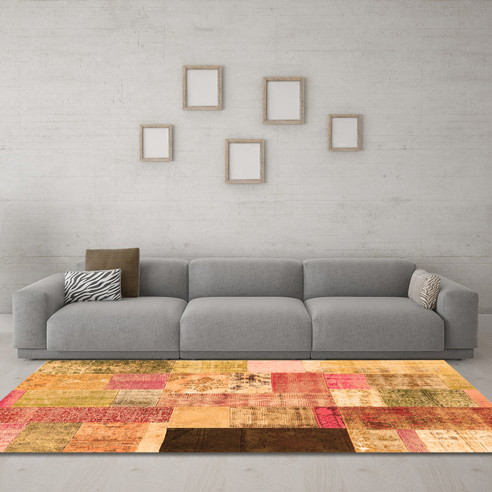 Machine Washable Patchwork Orange Transitional Area Rugs in a Living Room, wshcon373org