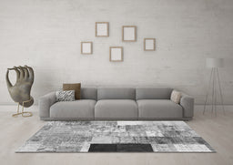 Machine Washable Patchwork Gray Transitional Rug in a Living Room,, wshcon373gry