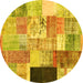 Round Machine Washable Patchwork Yellow Transitional Rug, wshcon373yw