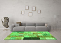 Machine Washable Patchwork Green Transitional Rug, wshcon373grn