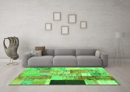 Machine Washable Patchwork Green Transitional Area Rugs in a Living Room,, wshcon373grn