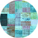 Round Patchwork Light Blue Transitional Rug, con373lblu