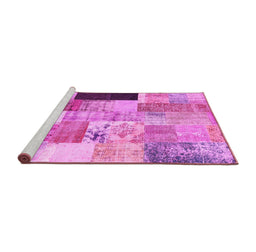 Sideview of Machine Washable Patchwork Pink Transitional Rug, wshcon373pnk