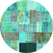 Round Patchwork Turquoise Transitional Rug, con373turq