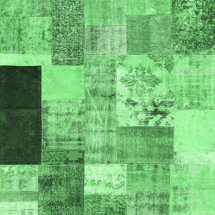 Machine Washable Patchwork Emerald Green Transitional Area Rugs, wshcon373emgrn
