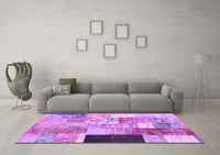 Machine Washable Patchwork Purple Transitional Rug, wshcon373pur