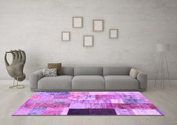 Machine Washable Patchwork Purple Transitional Area Rugs in a Living Room, wshcon373pur