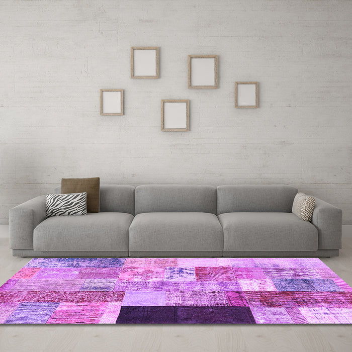 Machine Washable Patchwork Purple Transitional Area Rugs in a Living Room, wshcon373pur