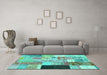 Machine Washable Patchwork Turquoise Transitional Area Rugs in a Living Room,, wshcon373turq