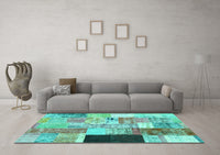 Machine Washable Patchwork Turquoise Transitional Rug, wshcon373turq