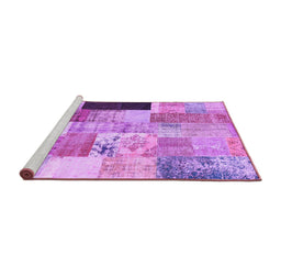 Sideview of Machine Washable Patchwork Purple Transitional Area Rugs, wshcon373pur