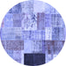 Round Patchwork Blue Transitional Rug, con373blu