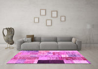 Machine Washable Patchwork Pink Transitional Rug, wshcon373pnk