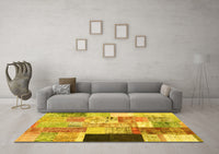 Machine Washable Patchwork Yellow Transitional Rug, wshcon373yw