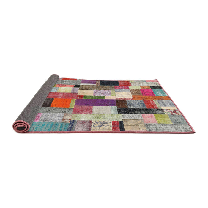 Thickness of Contemporary Cherry Red Patchwork Rug, con374