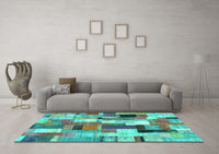 Machine Washable Patchwork Turquoise Transitional Rug, wshcon374turq