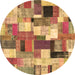 Round Patchwork Brown Transitional Rug, con374brn