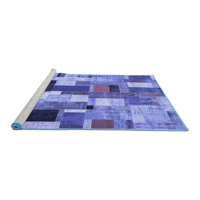 Sideview of Machine Washable Patchwork Blue Transitional Rug, wshcon374blu