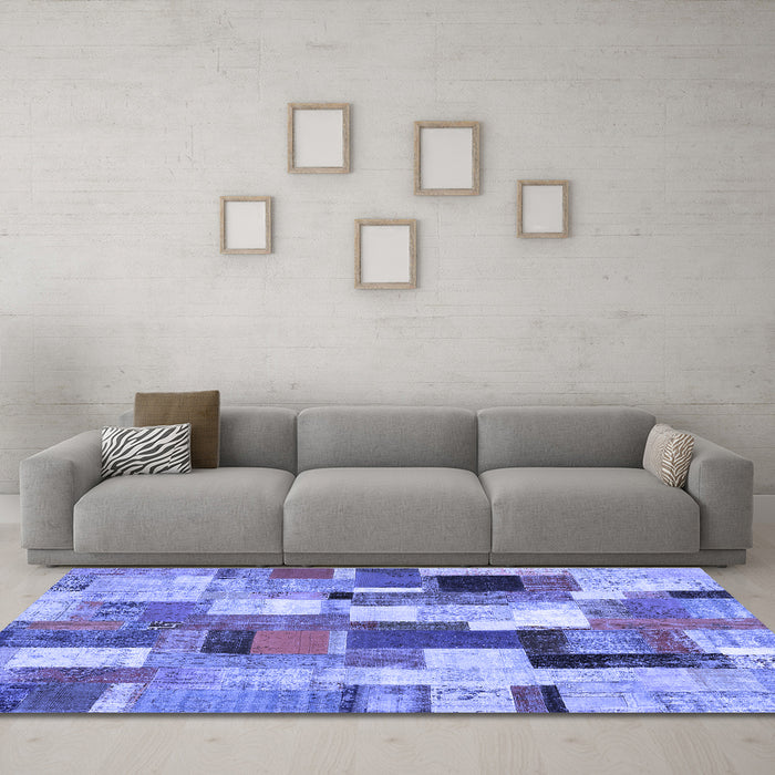 Machine Washable Patchwork Blue Transitional Rug in a Living Room, wshcon374blu