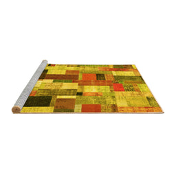 Sideview of Machine Washable Patchwork Yellow Transitional Rug, wshcon374yw