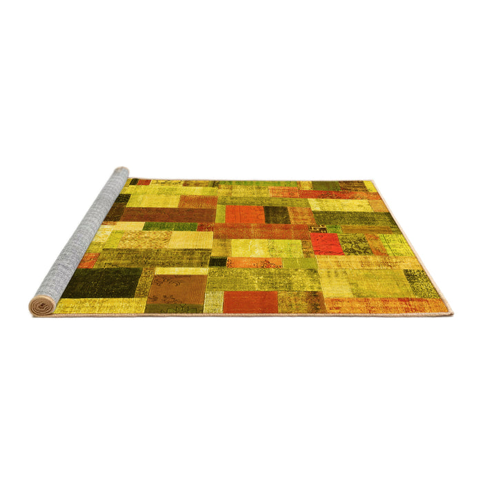 Sideview of Machine Washable Patchwork Yellow Transitional Rug, wshcon374yw