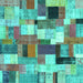 Square Patchwork Turquoise Transitional Rug, con374turq