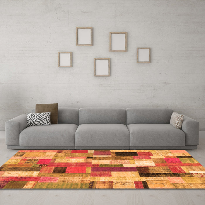 Machine Washable Patchwork Orange Transitional Area Rugs in a Living Room, wshcon374org