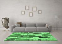 Machine Washable Patchwork Emerald Green Transitional Rug, wshcon374emgrn