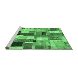 Sideview of Machine Washable Patchwork Emerald Green Transitional Area Rugs, wshcon374emgrn