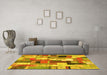 Machine Washable Patchwork Yellow Transitional Rug in a Living Room, wshcon374yw