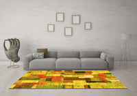 Machine Washable Patchwork Yellow Transitional Rug, wshcon374yw