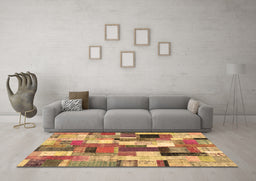Machine Washable Patchwork Brown Transitional Rug in a Living Room,, wshcon374brn
