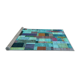Sideview of Machine Washable Patchwork Light Blue Transitional Rug, wshcon374lblu