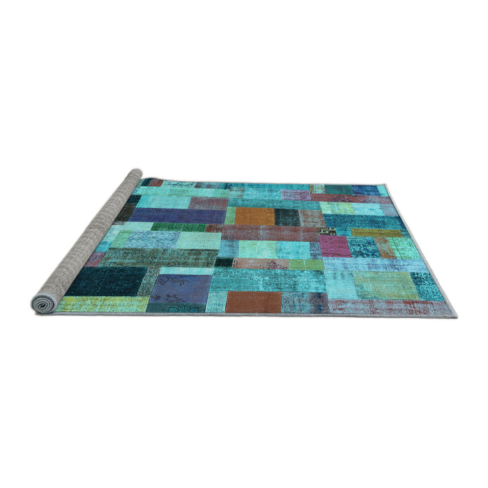 Sideview of Machine Washable Patchwork Light Blue Transitional Rug, wshcon374lblu