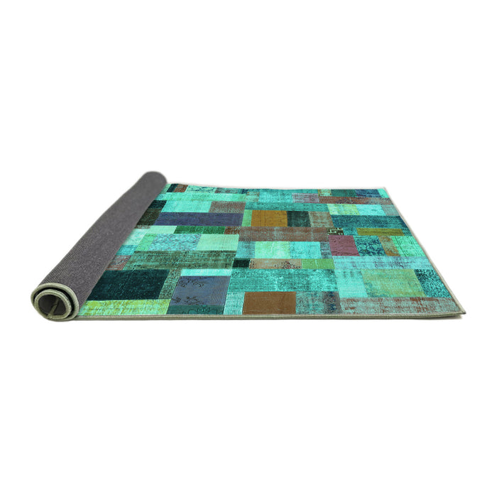 Sideview of Patchwork Turquoise Transitional Rug, con374turq