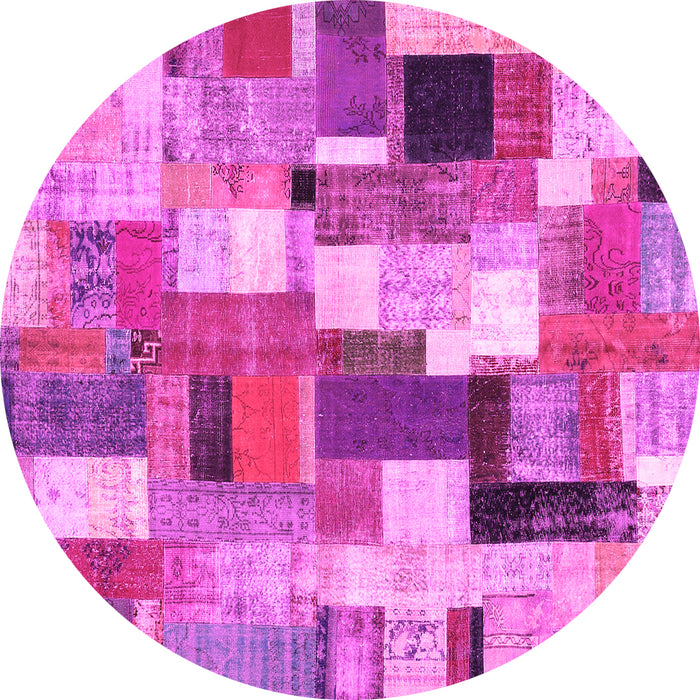 Round Machine Washable Patchwork Pink Transitional Rug, wshcon374pnk
