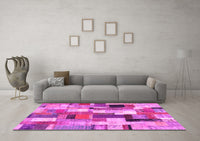 Machine Washable Patchwork Pink Transitional Rug, wshcon374pnk