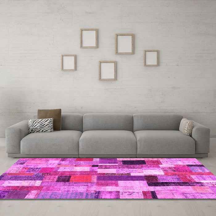 Machine Washable Patchwork Pink Transitional Rug in a Living Room, wshcon374pnk