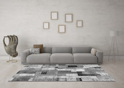 Machine Washable Patchwork Gray Transitional Rug in a Living Room,, wshcon374gry
