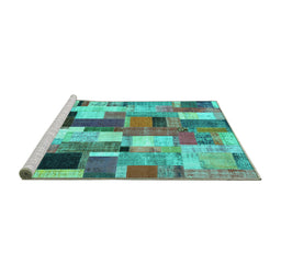 Sideview of Machine Washable Patchwork Turquoise Transitional Area Rugs, wshcon374turq