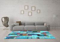 Machine Washable Patchwork Light Blue Transitional Rug, wshcon374lblu