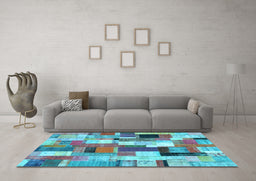 Machine Washable Patchwork Light Blue Transitional Rug in a Living Room, wshcon374lblu