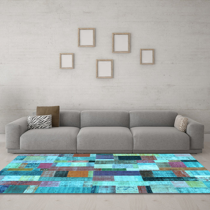 Machine Washable Patchwork Light Blue Transitional Rug in a Living Room, wshcon374lblu