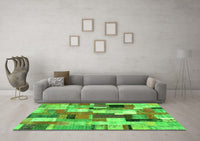 Machine Washable Patchwork Green Transitional Rug, wshcon374grn